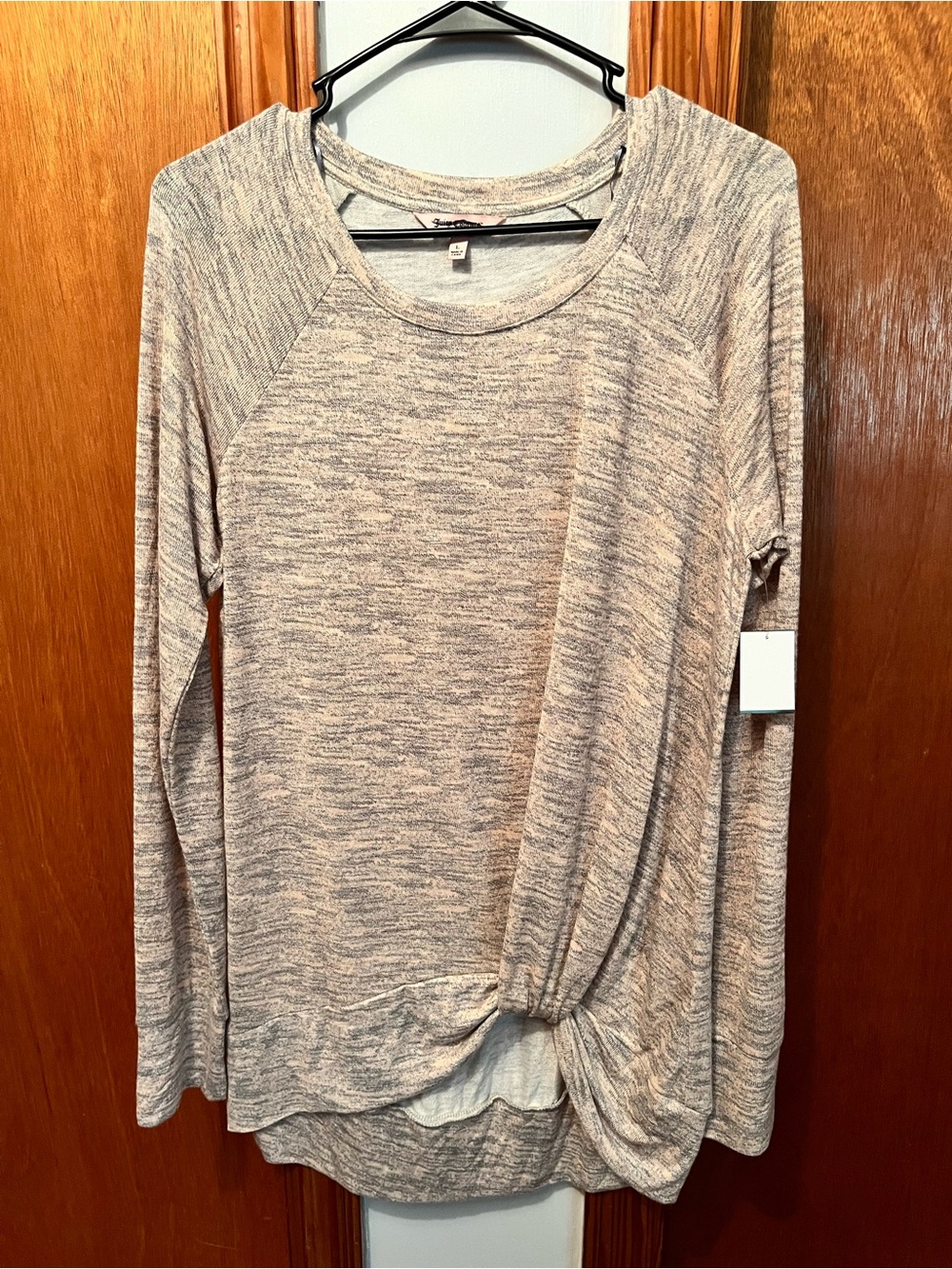 Juicy Couture Heathered Beige Twist-Hem Long Sleeve Top